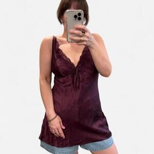 Y2K Victoria’s Secret Burgundy Silk Lace Tank Top